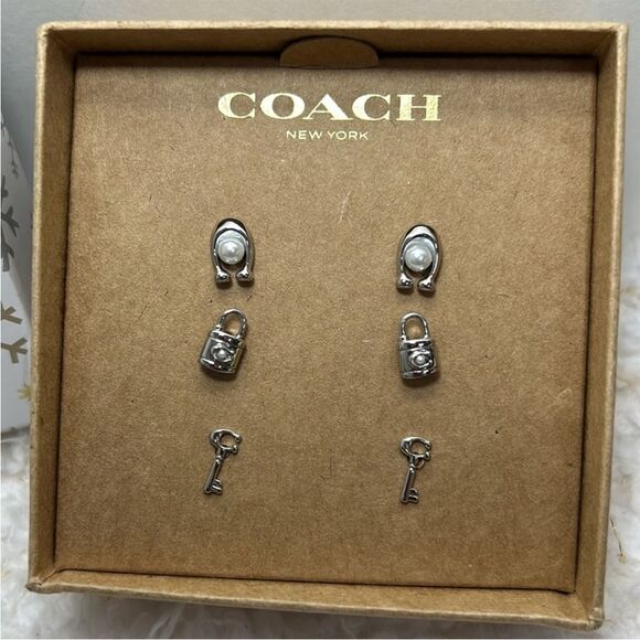 Coach Silver Earring Set NWT in box - Picture 7 of 7
